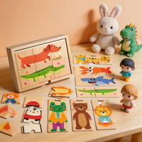 Puzzle Hewan Kotak Kayu Puzzle Montessori Kayu Mainan Edukasi Pembelajaran Mainan Sensorik untuk Anak Prasekolah Grosir