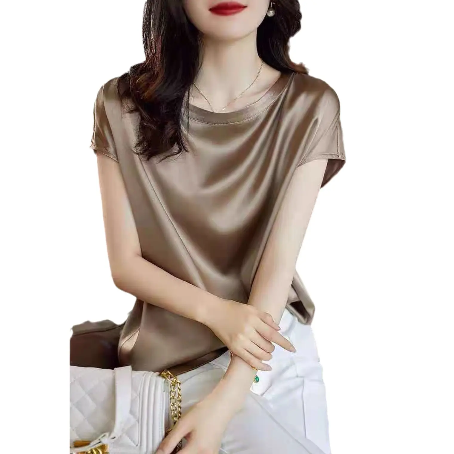 Китай, высокое качество, дешевые летние женские топы из ацетатной ткани, классный и свободный стиль, рубашка с коротким рукавом, блузка