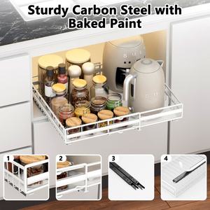 Ngăn kéo trượt rộng có thể mở rộng 3 thanh ray, kệ trượt, giá đỡ kéo ra, bộ tổ chức tủ có keo dán cho tủ có khung - Product Image 4