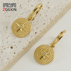ZOGXIN 18K Gold Plated Eight Pointed Star Hoop Earrings For Women Fashion Party Jewelry Gold Color Geometric Design - Product Image 1