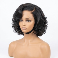 Perruque Bob Courte Ondulée pour Femme, Cheveux Humains, Perruque Lace Front Bouclée Lâche, Perruques Bob Bouclées pour Femmes