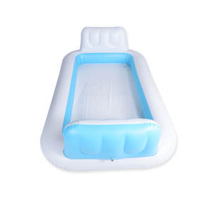 Piscine gonflable <span class=keywords><strong>en</strong></span> <span class=keywords><strong>PVC</strong></span> avec dossier, lit flottant pour bronzer, bleu et <span class=keywords><strong>blanc</strong></span>, baignoire extérieure, piscine familiale pour jeux aquatiques - Product Image 4