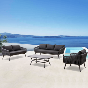 Sofá Seccional Moderno Negro para Jardín, Muebles <span class=keywords><strong>de</strong></span> Patio Exterior, Sofá <span class=keywords><strong>de</strong></span> Dos Plazas con Tejido <span class=keywords><strong>de</strong></span> Cuerda <span class=keywords><strong>de</strong></span> Aluminio, Conjunto <span class=keywords><strong>de</strong></span> Conversación - Product Image 1