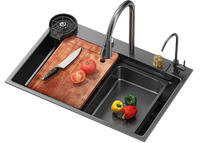 Prix de gros Liangshun W-7545B Évier de cuisine simple encastrable en acier inoxydable 304, multifonction intelligent à cascade, fait main