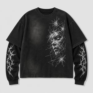 Custom 300Gsm Washed Cotton Oversized T-shirt Layered Long Sleeve Graphic Tee Streetwear High Quality Private Label Men T Shirt - Product Image 2