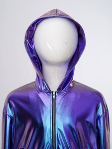 Chaqueta Metálica con Capucha para Niñas, con Cierre, Iridiscente, Holográfica, Cortavientos, Conjunto de Disfraz de Baile Urbano para Niñas con Pantalones Cortos, Personalizado - Product Image 3