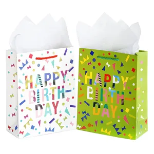 Aangepaste Kinderen Vakantie Feest Papier Geschenkzak Brief Patroon Grote Verjaardag Papieren Zak Met Handvat