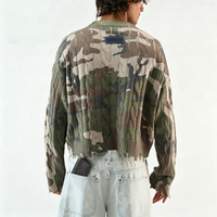 Pull en maille torsadée camouflage sur mesure pour homme, coupe courte, bords effilochés, style streetwear, fabrication OEM