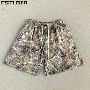 Nhà Sản Xuất Tùy Chỉnh In Unisex Đồ Họa Pháp <span class=keywords><strong>Terry</strong></span> 100% Bông Ngụy Trang Cây Thật Camo Mồ Hôi Quần Short Nam - Product Image 1