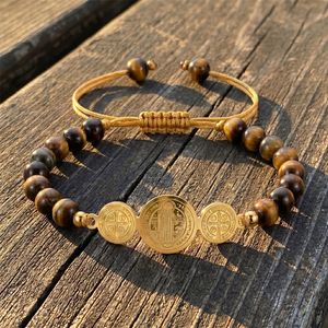 Pulsera de Oración Católica de <span class=keywords><strong>San</strong></span> <span class=keywords><strong>Benito</strong></span>, Zebra Rosa Natural, Acero Inoxidable, Cruz de <span class=keywords><strong>San</strong></span> <span class=keywords><strong>Benito</strong></span>, Medalla, Regalo Religioso - Product Image 4