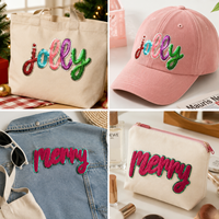 Nouveaux Patchs Thermocollants Personnalisés Écologiques Joyeux Noël Grandes Lettres Brodés en Chenille à Paillettes pour Vêtements