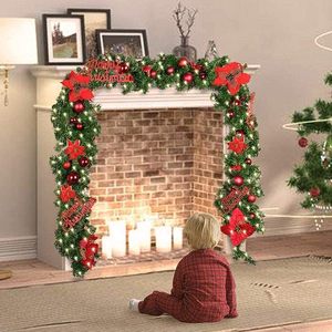 Guirlande de Noël HIIXHC illuminée, 9 pieds, en PVC, plantes artificielles, <span class=keywords><strong>vigne</strong></span> de fleurs, poinsettia, boules rouges, décorations extérieures pré-éclairées - Product Image 6