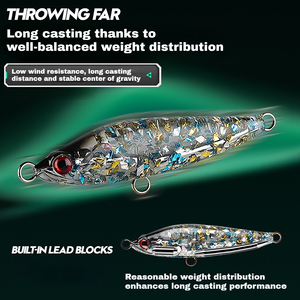 Leurre de pêche dur OEM personnalisé 7cm 17g, type crayon coulant, avec paillettes laser, corps en résine durable, longue portée, <span class=keywords><strong>pour</strong></span> achigan et <span class=keywords><strong>truite</strong></span> - Product Image 4