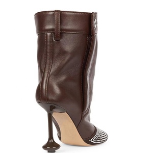 Strange Custom <b>Heels</b> Women's Button Short Boots Square Toe <b>Diamonds</b> Patchwork Ankle Booties Stage <b>Designer</b> Wide Top Shoes - Product Image 5