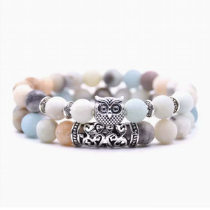 Pulsera de Piedras Naturales con Cuentas de Búho, Roca Volcánica y Pino Rojo, Versátil para Parejas, Venta Directa de Fábrica - Product Image 3