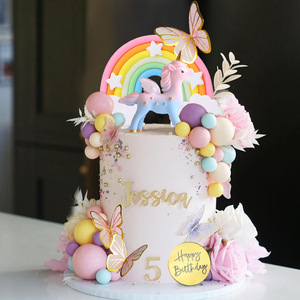 Decorazione della torta del castello della principessa arcobaleno bandiera di buon compleanno torta Plug-in compleanno ragazza unicorno ornamenti rosa - Product Image 2