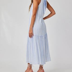 Robe en lin décontractée pour femme, nouvelle mode, rayée, longueur midi, en coton, idéale pour l'été – Vente chaude OEM - Product Image 2