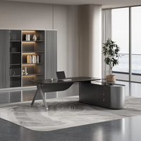 Bureau de direction de luxe moderne avec table spacieuse en forme de L Finition en bois laqué Conception modulaire