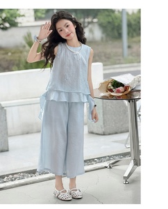 Ensemble élégant brodé sans manches avec pantalon large pour <span class=keywords><strong>grande</strong></span> fille – <span class=keywords><strong>Tenue</strong></span> décontractée estivale pour l'école et le quotidien - Product Image 5