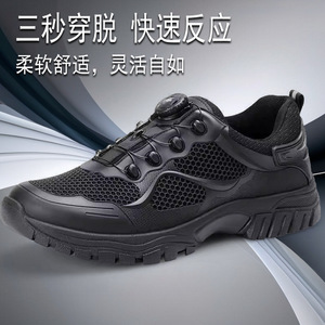 <b>Men's</b> Black Low-Top Training Shoes With Automatic Buckle Breathable Non-Slip Sole <b>For</b> Fitness And Commuting - Product Image 4