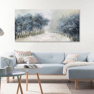 <strong>Winter</strong> Snow Landscape Hand-painted Wall Art Blue <strong>Tree</strong> Oil <strong>Painting</strong> Rural Natural Art Works Living Room Bedroom Home Decoration