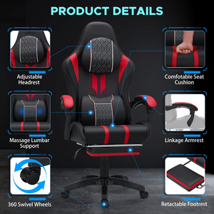 Comoda <span class=keywords><strong>Sedia</strong></span> <span class=keywords><strong>da</strong></span> <span class=keywords><strong>Gaming</strong></span> Nera e Rossa con Cuscino Lombare Massaggiante, Poggiapiedi Reclinabile, <span class=keywords><strong>Sedia</strong></span> Ergonomica - Product Image 4