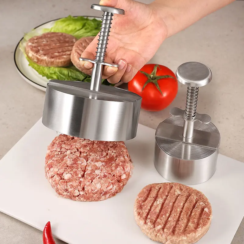 Regolazione Manjia cucina di casa in acciaio inox Hamburger Patty Maker stampo da cucina pressa per carne pressa per Hamburger