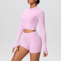 PASUXI Nouvel Ensemble de Yoga et Fitness Deux Pièces pour Femme, Haut Court à Manches Longues et Short Taille Haute, Tenue de Sport pour Gym et Pilates