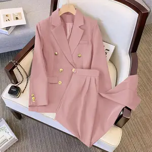 Fashionable Women Two Piece Set Coat + Pants Suits Solid Color Suit Coat Blazer Pants Set Spring Autumn Lady Office Casual Suits