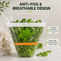 Sacs en plastique trapézoïdaux personnalisés avec logo, imprimés en héliogravure, qualité alimentaire, avec trous d'aération pour l'emballage de la laitue et des légumes en ferme