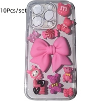 4 pièces de breloques pour coques d'iPhone et iPad, en strass rose, avec motifs goutte d'eau, cœur, miroir, entièrement sertis de strass, nœud papillon et étoile-cœur connectées