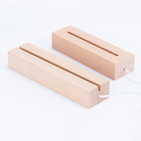 Base de lampe LED 3D en bois massif de hêtre alimentée par USB 5V pour plaques acryliques