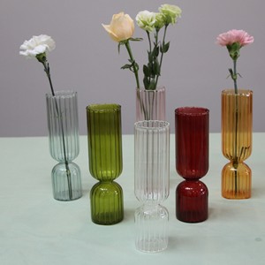 Vase en verre cylindrique à glaçure colorée créative, niche hydroponique, meubles à fleurs, ornements décoratifs, rayures vintage, décoration intérieure - Product Image 1