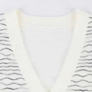 Alw120fashion-cárdigan de punto para mujer, suéter clásico 3D peludo, con contraste de color blanco y negro, Jacquard, rayas, cuello en V, manga Puffleed, 2020