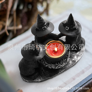 Black Cat Ghost Candlestick Halloween Ornament Resin Craft <b>Battery</b> <b>Operated</b> Indoor Decoration - Product Image 4