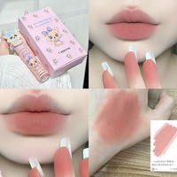 CAPPUVINI Matte Cute Cat Velvet Lip Mud 4 Teintes Nudes Chaudes Imperméables Longue Tenue Non Desséchantes Maquillage Quotidien des Lèvres Portable