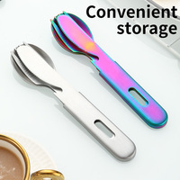 Ensemble de couverts de voyage pour le camping, couteau, fourchette et cuillère, 3 pièces, acier inoxydable, pliable