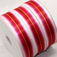 Ruban en satin floral 100% polyester imprimé double face dégradé rouge rose coloré personnalisé de 38 mm (1,5 pouce) pour décoration de mariage et de fête