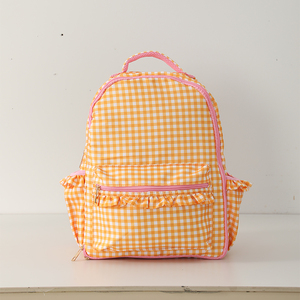 Sac à dos en polyester à carreaux pour filles, avec volants décoratifs, poche avant zippée, poches latérales et bretelles réglables pour l'école et les voyages - Product Image 2