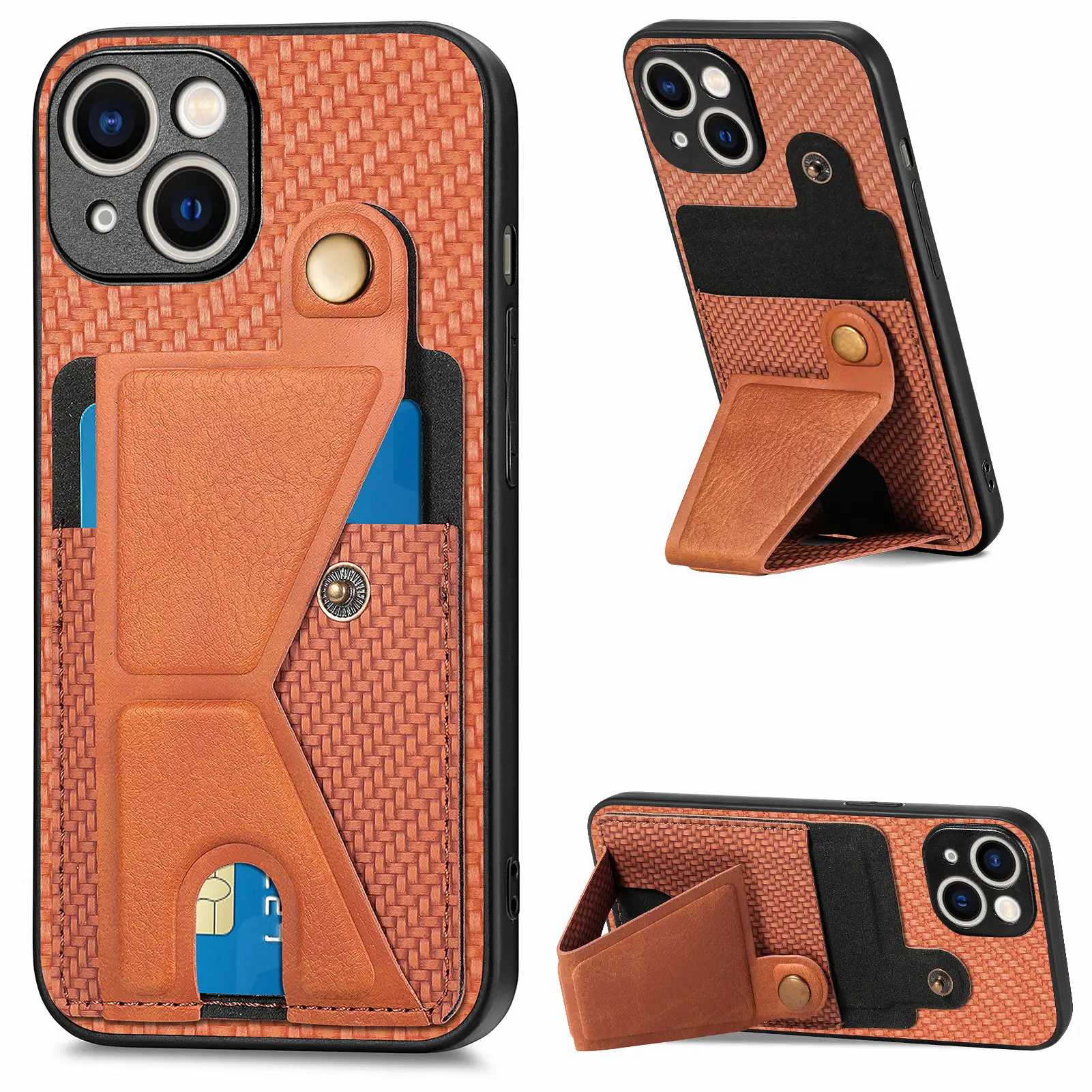 Casing dompet kulit mewah, casing kartu braket dua generasi untuk iPhone 15 14 Promax 13 pro 12 11 XS Max XR 6 7 8 8 PlusK