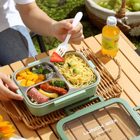 Boîte à lunch isotherme en acier inoxydable 304, compatible micro-ondes, trois compartiments, pour les employés de bureau, les étudiants, légère, type bento