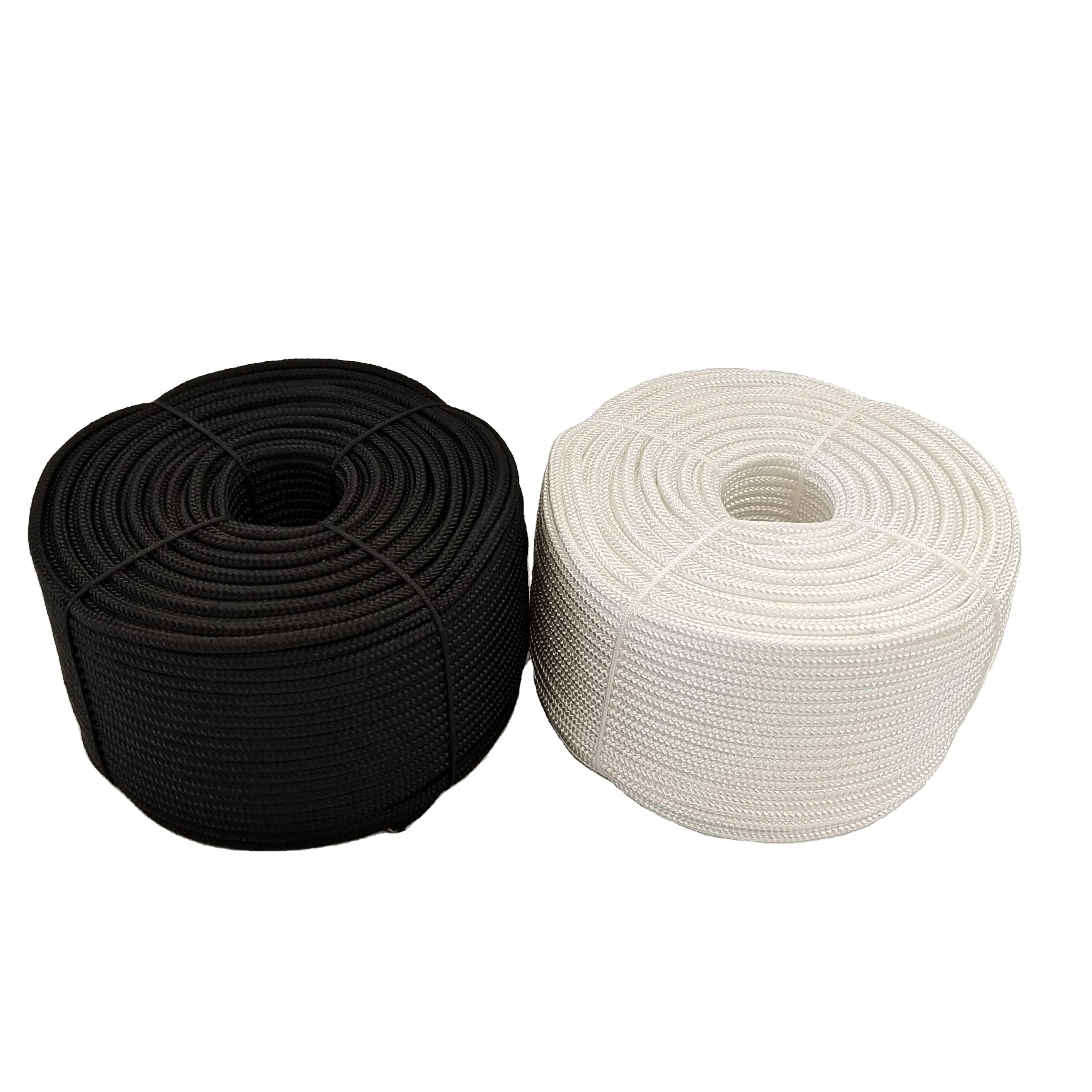 Kabel tali poli nilon poliester dacron kepang luar ruangan, putih hitam 5mm 6mm 7mm 8mm untuk tiang bendera berkemah ikat tarik