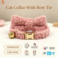 Collier pour chat en velours Teddy avec nœud papillon mignon, collier pour animaux de compagnie doux et réglable pour chats, chatons et chiots, ensemble de collier élégant pour la promenade