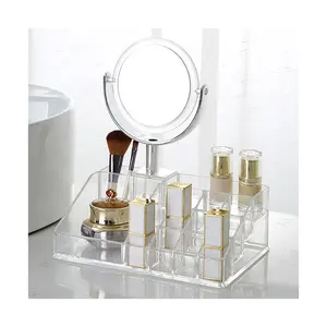 Elegant Plastic Cosmetic Drawer Storage Organizer Dresser Bathroom Clear PS Makeup Organizer With Mirror