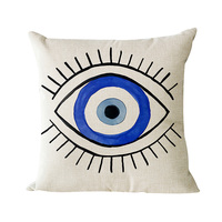 Housse de coussin Evil Eyes en coton et lin bleu imprimé, coussin décoratif turc pour canapé