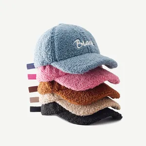 Sombreros deportivos de lana de invierno peludos personalizados de diseñador, gorra de béisbol de forro polar, piel