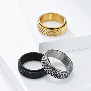 Bague rotative en acier inoxydable effet écaille de dragon, or, noir, argent, bijou unisexe tendance, cadeau, bague pour l'index K R810 - Product Image 1
