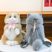 Produit phare : Sac à dos et coussin en peluche chat réaliste, doux, qui miaule, pour enfants