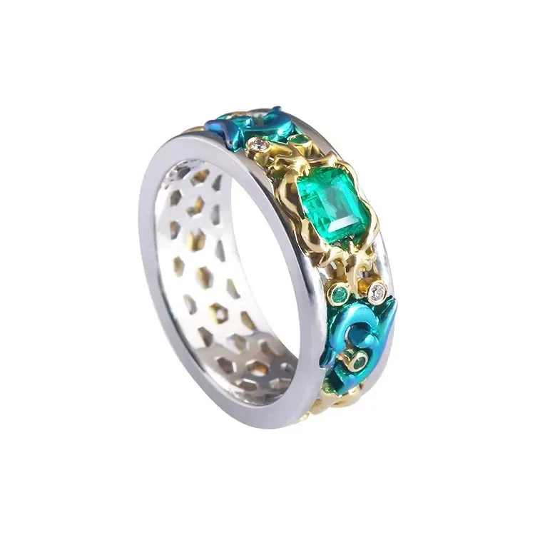 18k oro giallo con diamante smeraldo anello gemma anello uomo anello da dito cammeo oro platino