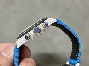 Trendy high-end mechanical <b>watch</b> with carbon fiber bezel, <b>sports</b> chronograph with blue nylon strap and three-eye function. - Product Image 5